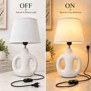 Modern White Ceramic Table Lamp with White Linen Fabric Shade | E27 Holder | Bedside & Living Room Lamp