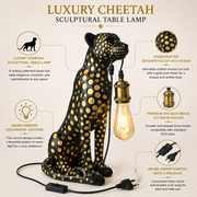 Luxury Cheetah Sculptural Table Lamp | Matte Black Decorative Lamp | E27 Holder | Warm Ambient Lighting