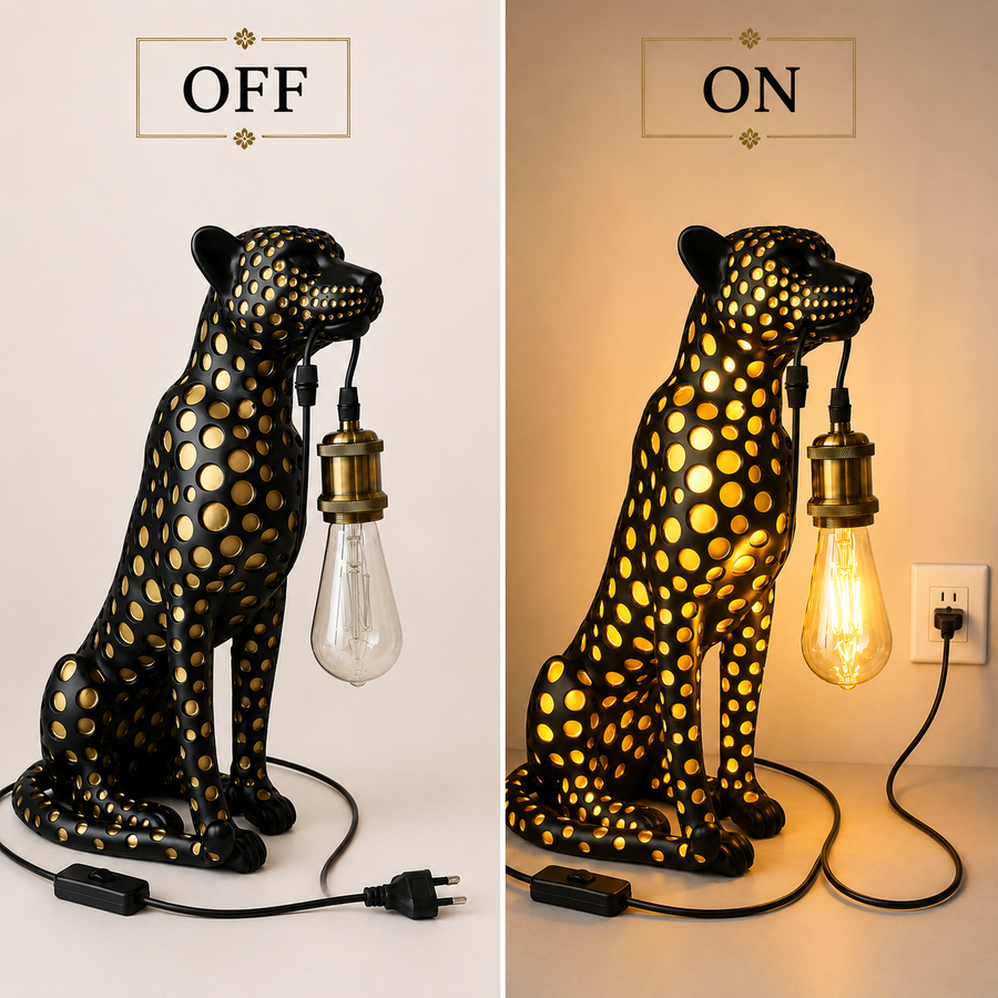 Luxury Cheetah Sculptural Table Lamp | Matte Black Decorative Lamp | E27 Holder | Warm Ambient Lighting