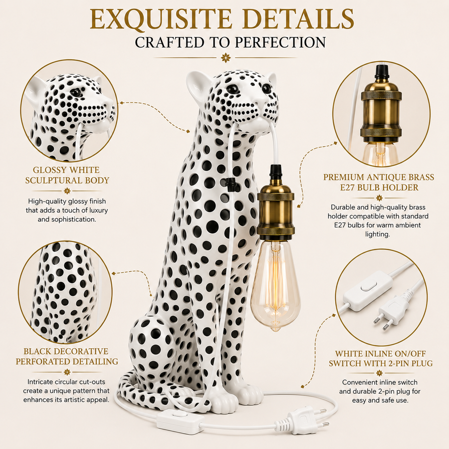 Coral Tree Luxury White Cheetah Sculptural Table Lamp with Antique Brass E27 Holder | Decorative Ambient Lighting