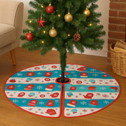 Christmas Tree Mat / Tree Skirt – 90 cm Diameter Festive Printed Floor Mat with Center Opening & Red Border