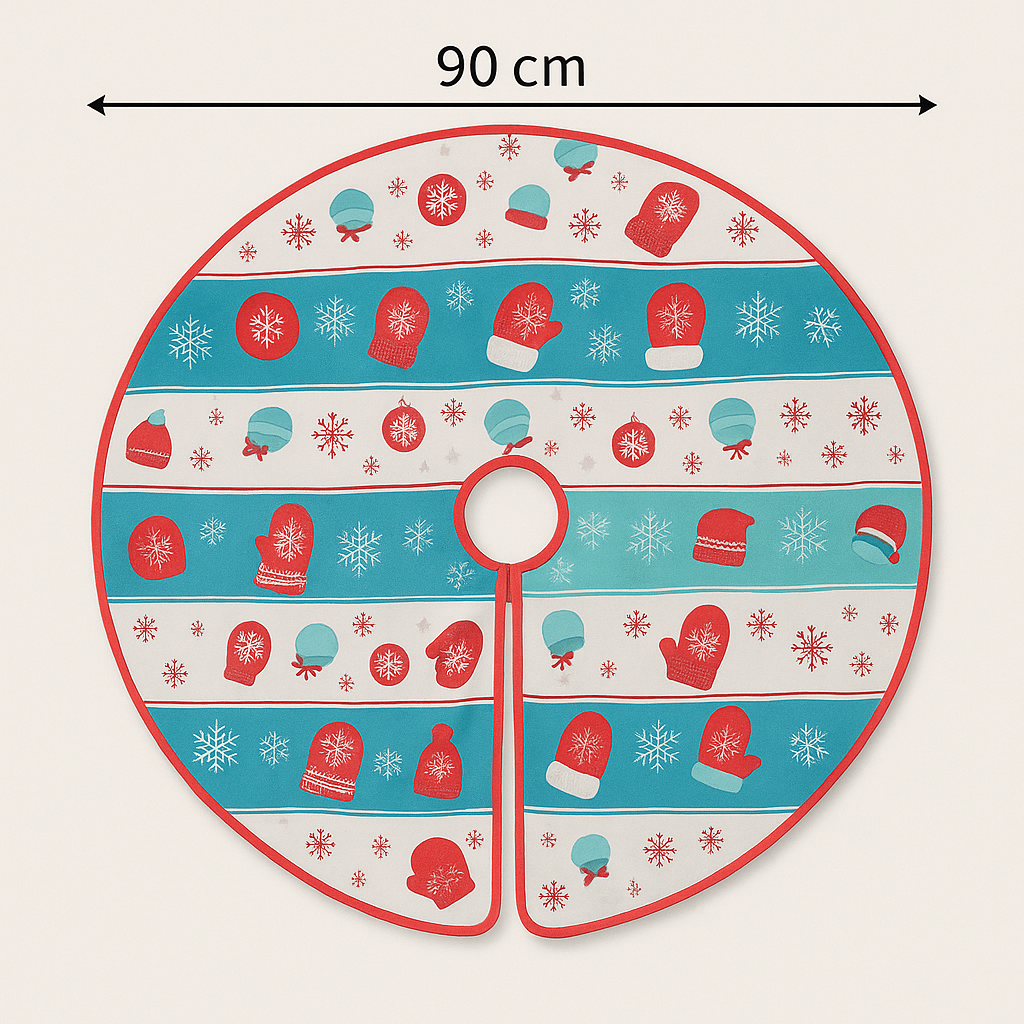 Christmas Tree Mat / Tree Skirt – 90 cm Diameter Festive Printed Floor Mat with Center Opening & Red Border