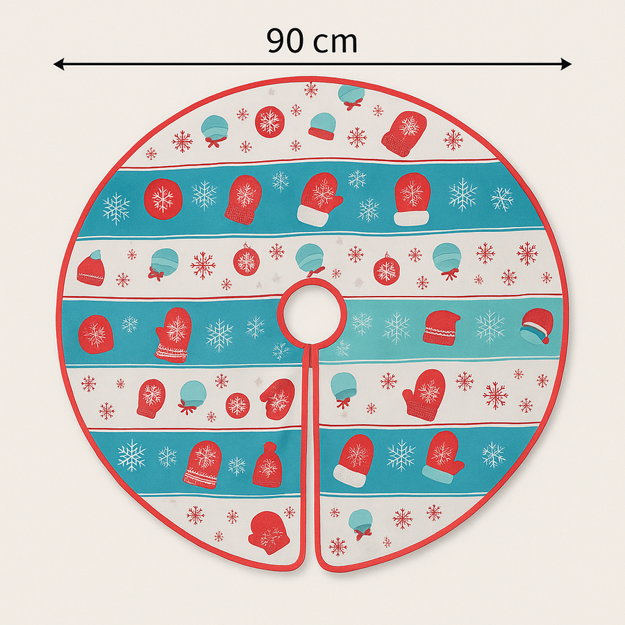 Christmas Tree Mat / Tree Skirt – 90 cm Diameter Festive Printed Floor Mat with Center Opening & Red Border