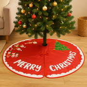 Christmas Tree Skirt / Mat – 90 cm Red Merry Christmas Tree Base Cover with Tie Thread, Decorative Lycra Fabric