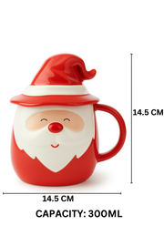 Coral Tree Santa Ceramic Mug with Lid – 300ml Christmas Theme Cup for Hot & Cold Beverages
