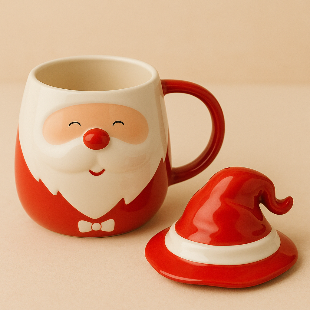 Coral Tree Santa Ceramic Mug with Lid – 300ml Christmas Theme Cup for Hot & Cold Beverages