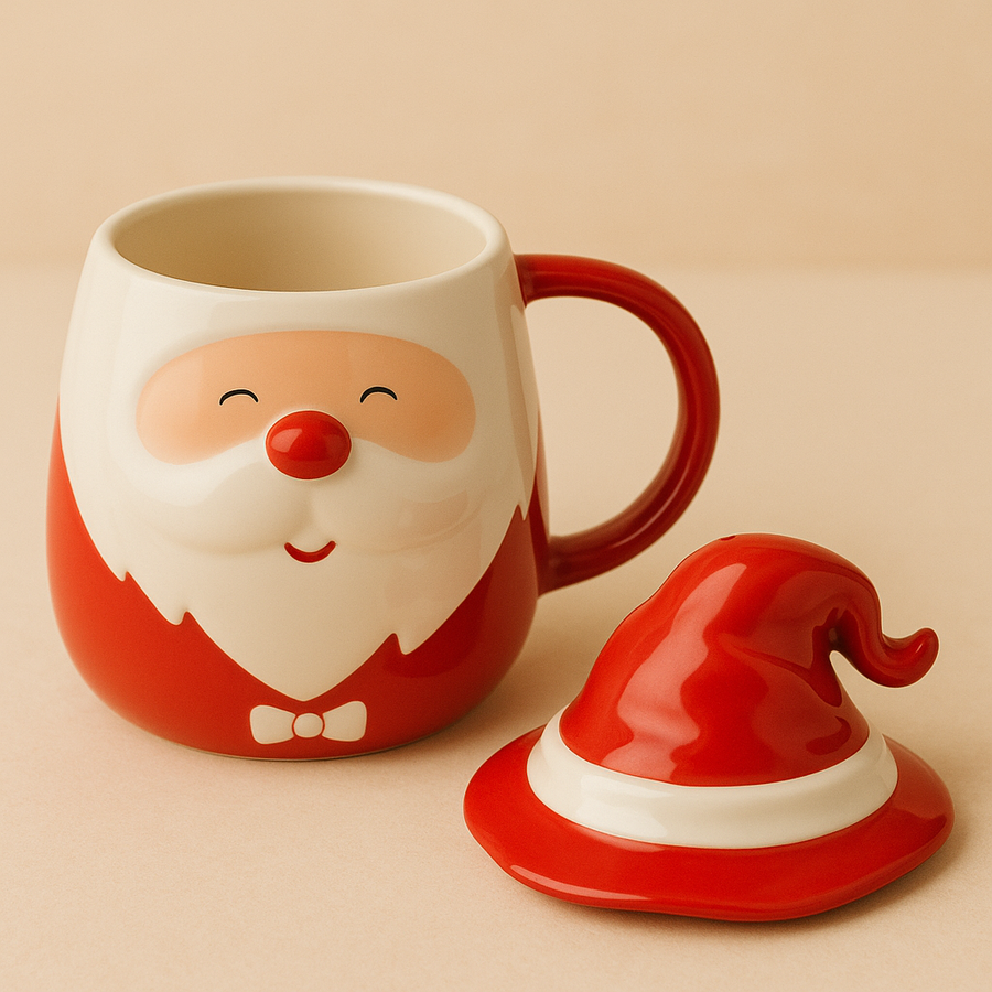 Coral Tree Santa Ceramic Mug with Lid – 300ml Christmas Theme Cup for Hot & Cold Beverages