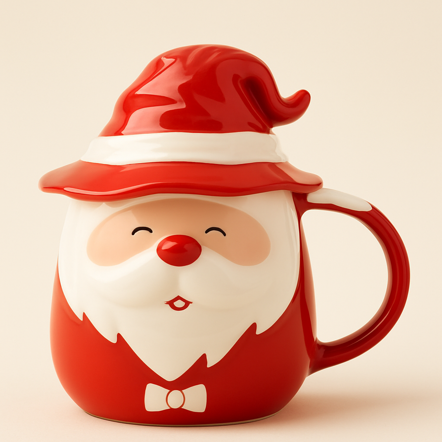Coral Tree Santa Ceramic Mug with Lid – 300ml Christmas Theme Cup for Hot & Cold Beverages