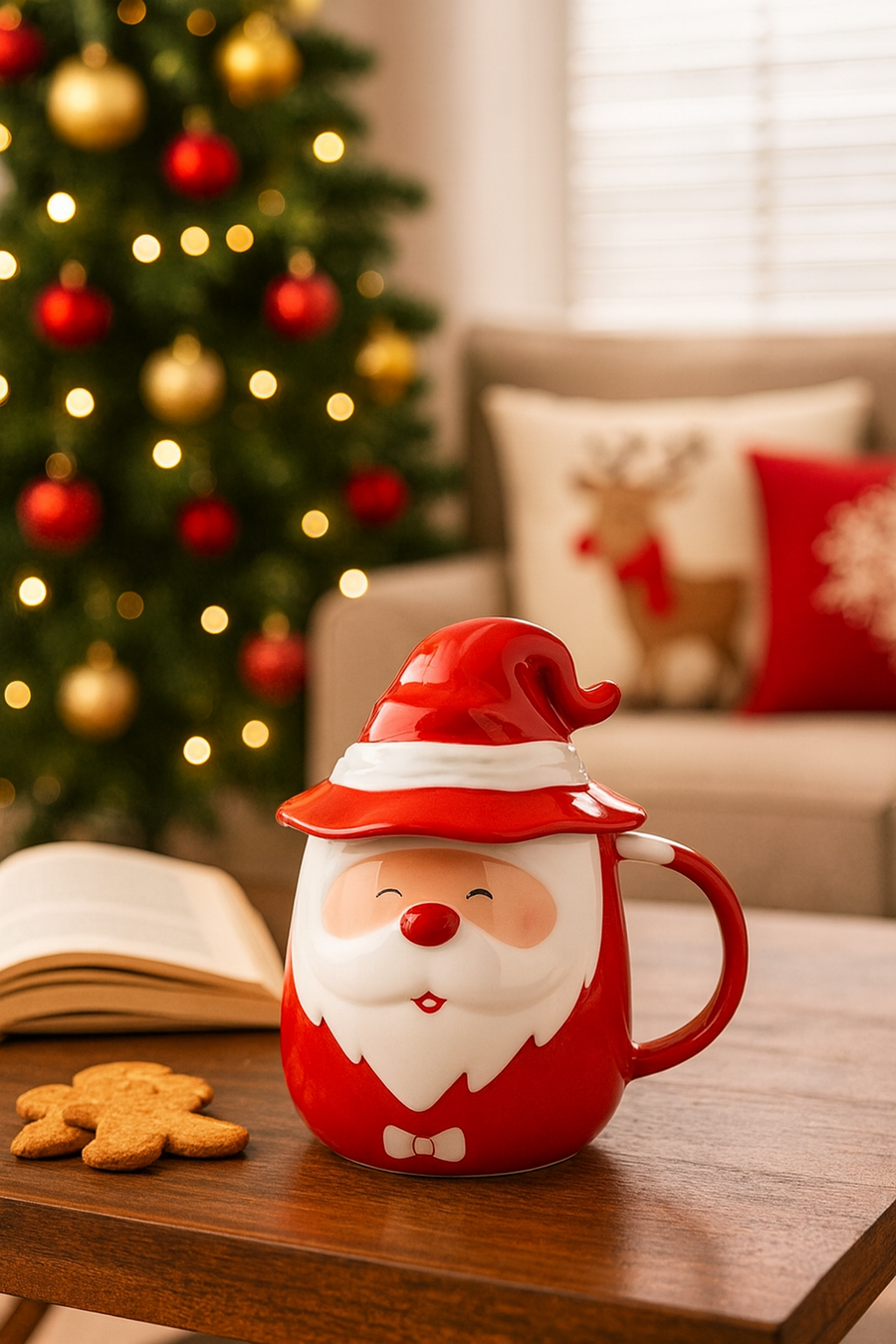 Coral Tree Santa Ceramic Mug with Lid – 300ml Christmas Theme Cup for Hot & Cold Beverages
