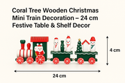 Coral Tree Wooden Christmas Mini Train Set – 24 cm Festive Tabletop Décor with Snowmen, Santa Engine & Christmas Tree – Handcrafted Wooden Holiday Decoration
