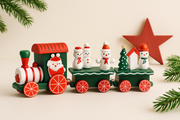 Coral Tree Wooden Christmas Mini Train Set – 24 cm Festive Tabletop Décor with Snowmen, Santa Engine & Christmas Tree – Handcrafted Wooden Holiday Decoration