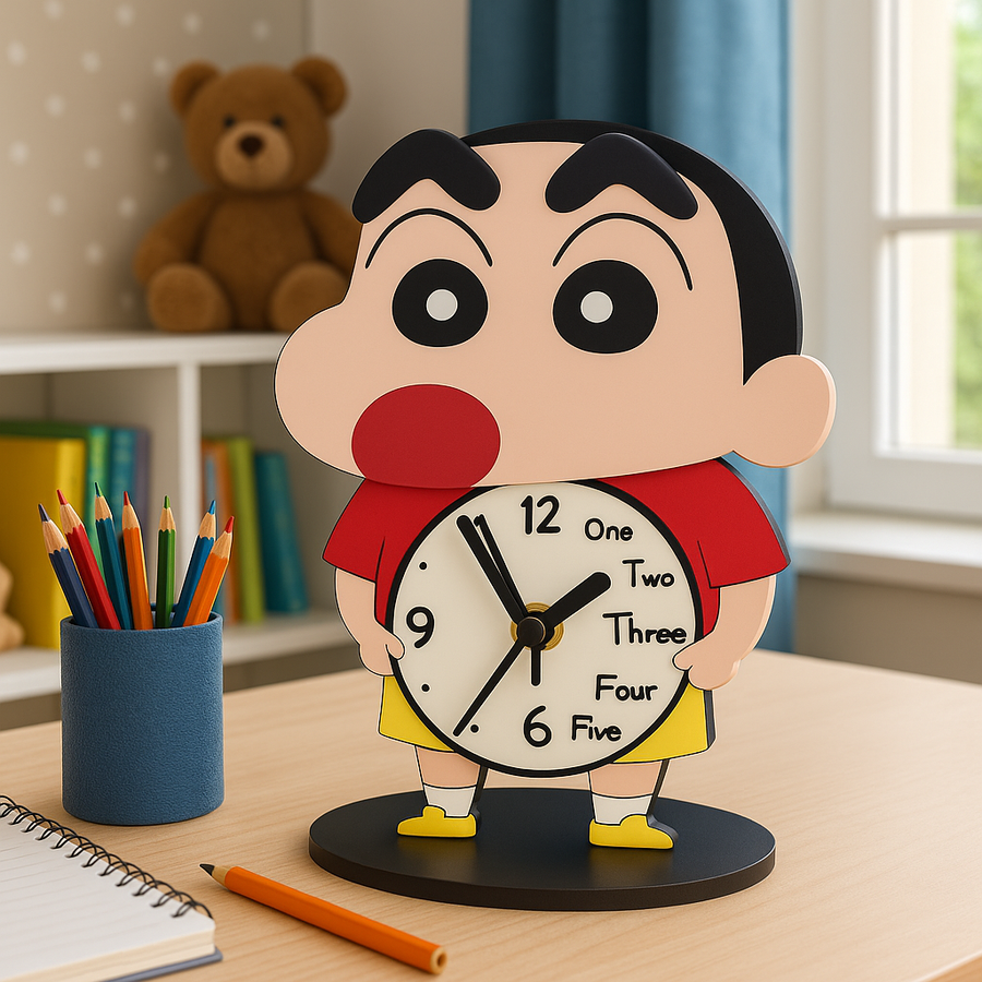 Kids Cartoon Table Clock – Cute Character Design | Durable MDF Body | Battery Operated | Ideal for Study Table, Bedroom &amp; Gifts | 22 cm Height