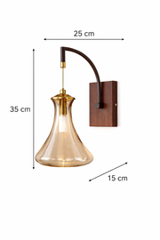 Modern Wooden & Amber Glass Wall Light with In-Built LED | 35 cm Decorative Wall Sconce with Metal Back Plate | Warm Bedside & Living Room Light