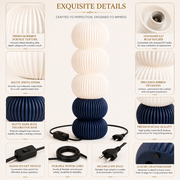 Modern Ribbed Table Lamp | Matte White & Dark Blue | E27 Decorative Bedside Lamp | Contemporary Sculptural Table Light