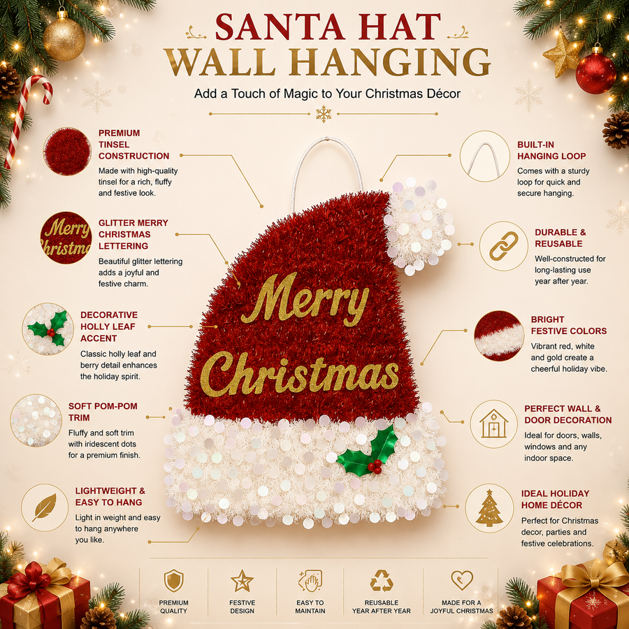 Merry Christmas Santa Hat Wall Hanging Decoration