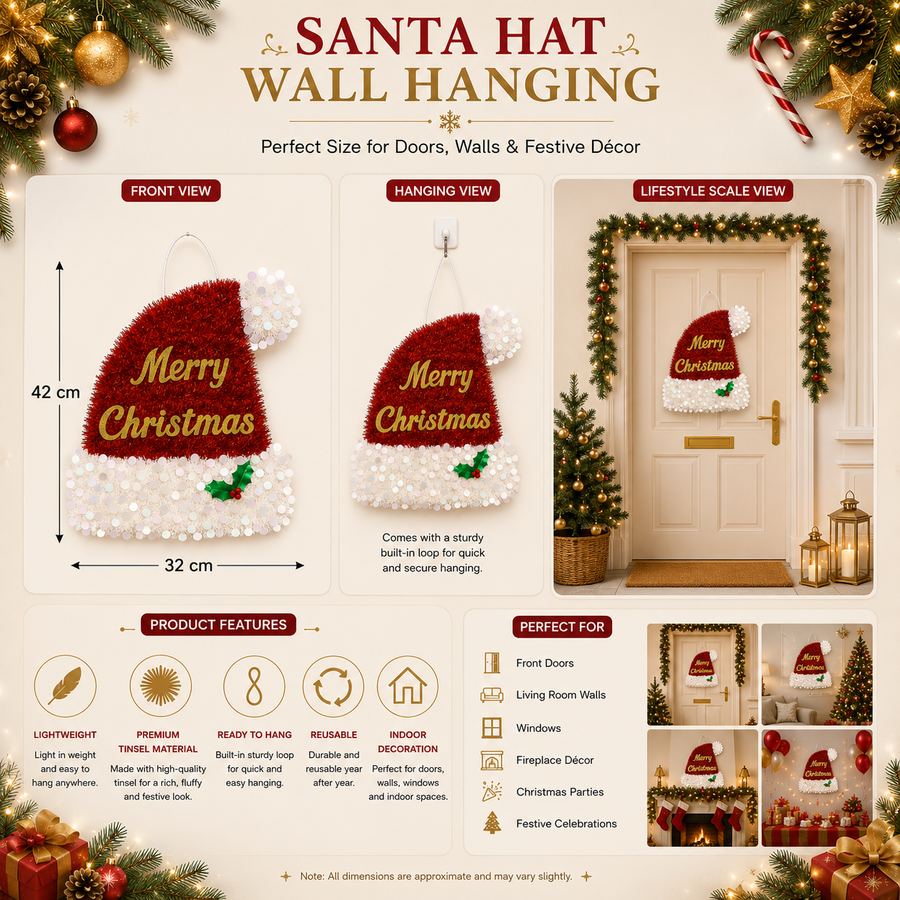 Merry Christmas Santa Hat Wall Hanging Decoration