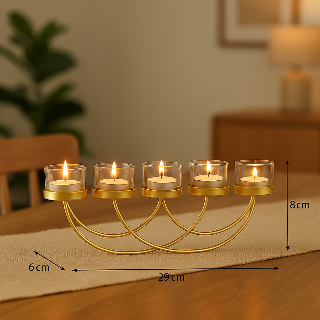Elegant Gold 5-Candle Holder for Tealights
