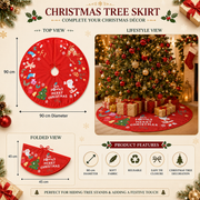 90 cm Christmas Tree Skirt Mat | Red Christmas Tree Base Cover | Soft Fabric Holiday Tree Skirt with Santa Print