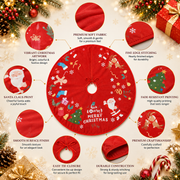 90 cm Christmas Tree Skirt Mat | Red Christmas Tree Base Cover | Soft Fabric Holiday Tree Skirt with Santa Print