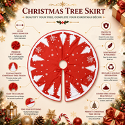 90 cm Christmas Tree Skirt Mat – Red Fabric with White Christmas Tree Print