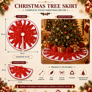 90 cm Christmas Tree Skirt Mat – Red Fabric with White Christmas Tree Print