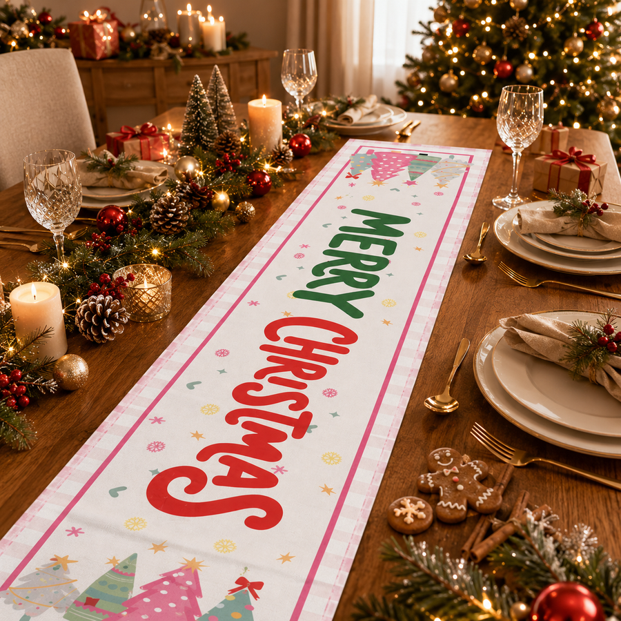 Christmas Table Runner – Merry Christmas Printed Holiday Table Decoration (170 × 34 cm)