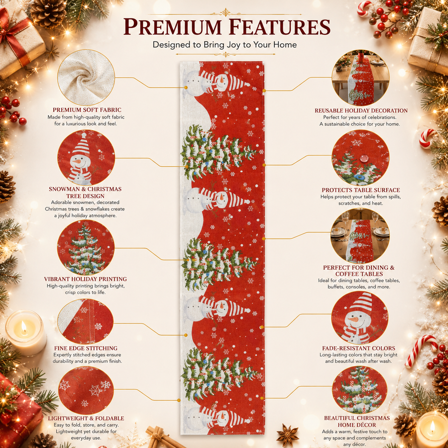 Christmas Snowman Table Runner – Premium Holiday Table Décor