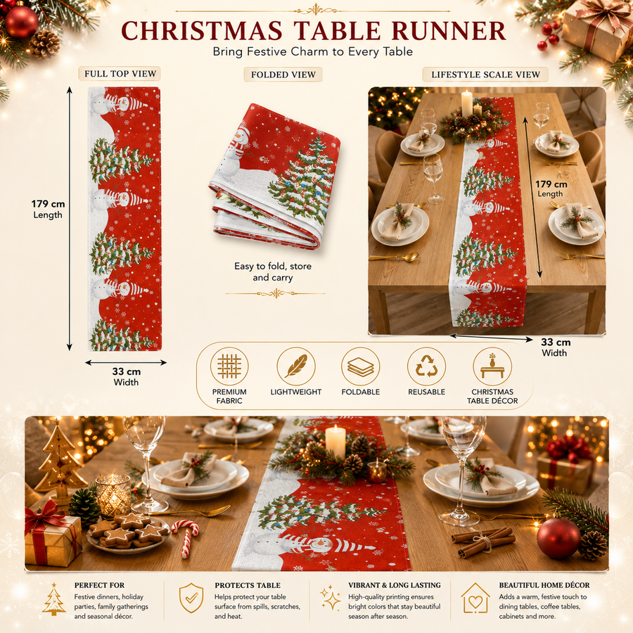 Christmas Snowman Table Runner – Premium Holiday Table Décor