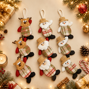 Christmas Plush Hanging Ornament Set – 9 Pieces (3 Reindeer, 3 Santa, 3 Snowman)