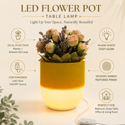 LED Flower Pot Table Lamp | USB Powered Warm White Ambient Planter Light | Decorative Desk & Bedside Lamp