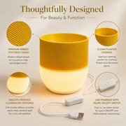 LED Flower Pot Table Lamp | USB Powered Warm White Ambient Planter Light | Decorative Desk & Bedside Lamp