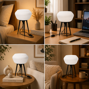 Modern Scandinavian Tripod Table Lamp | Ribbed White Shade | E27 Decorative Table Lamp for Bedroom, Living Room & Office