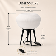 Modern Scandinavian Tripod Table Lamp | Ribbed White Shade | E27 Decorative Table Lamp for Bedroom, Living Room & Office