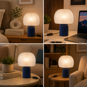 Modern Mushroom Table Lamp | E14 Decorative Bedside Lamp | Ribbed Shade Nordic Table Light for Bedroom, Living Room & Office