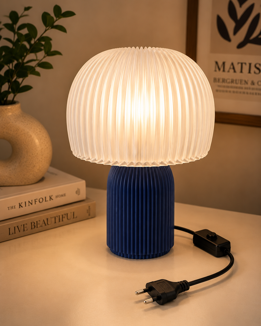 Modern Mushroom Table Lamp | E14 Decorative Bedside Lamp | Ribbed Shade Nordic Table Light for Bedroom, Living Room & Office