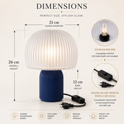 Modern Mushroom Table Lamp | E14 Decorative Bedside Lamp | Ribbed Shade Nordic Table Light for Bedroom, Living Room & Office