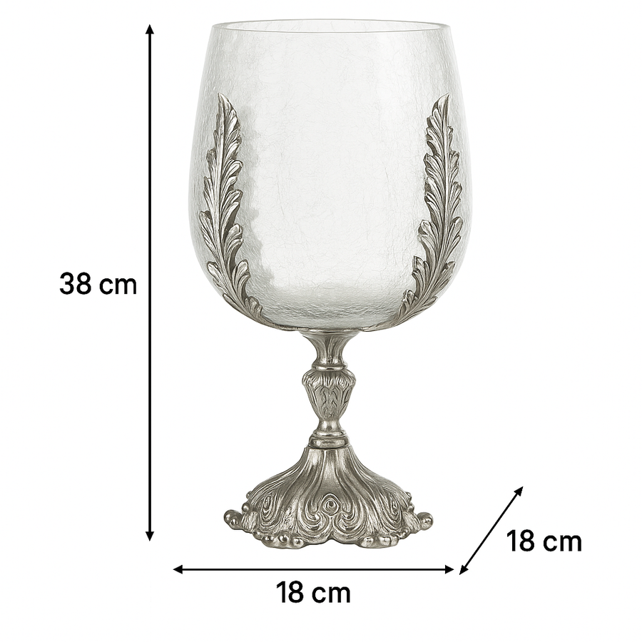 Elegant Crackle Glass Candle Holder Stand with Ornate Silver Base