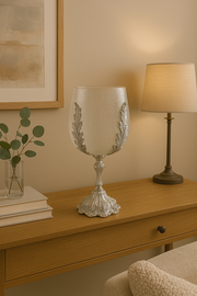 Elegant Crackle Glass Candle Holder Stand with Ornate Silver Base