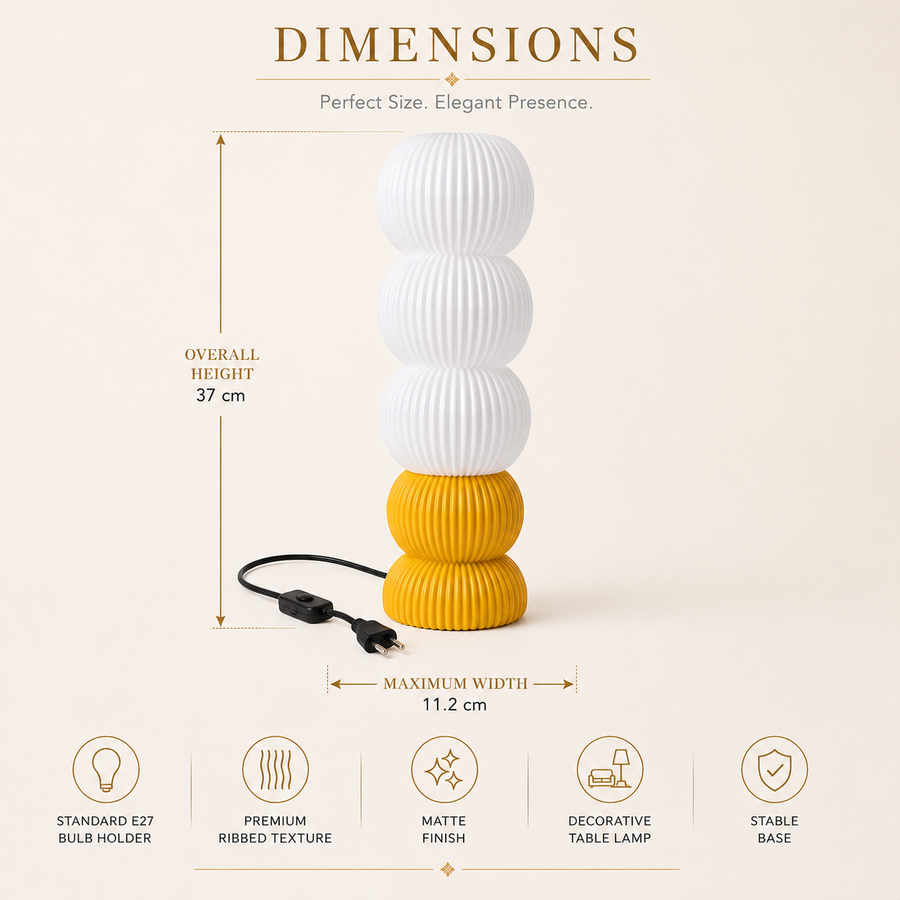 Modern Ribbed Table Lamp with E27 Bulb Holder | Decorative Sculptural Bedside Lamp