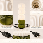 Modern Ribbed Table Lamp with Olive Green Base | E27 Decorative Bedside Lamp