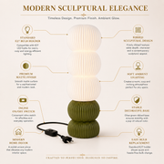 Modern Ribbed Table Lamp with Olive Green Base | E27 Decorative Bedside Lamp