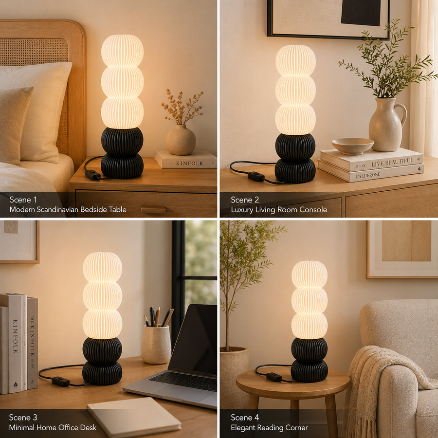 Modern Ribbed Table Lamp | Matte Black Base | E27 Holder
