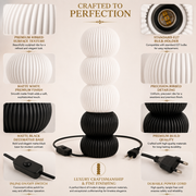 Modern Ribbed Table Lamp | Matte Black Base | E27 Holder