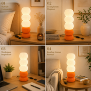 Modern Ribbed Table Lamp with Matte Orange Base | Decorative E27 Table Lamp | Contemporary Bedside & Living Room Lamp