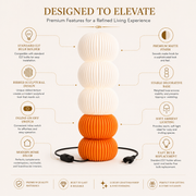 Modern Ribbed Table Lamp with Matte Orange Base | Decorative E27 Table Lamp | Contemporary Bedside & Living Room Lamp