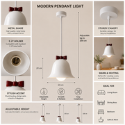 Modern Bell Pendant Light with Decorative Bow Metal Shade