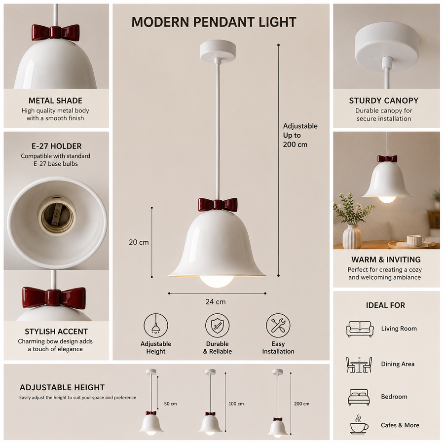Modern Bell Pendant Light with Decorative Bow Metal Shade