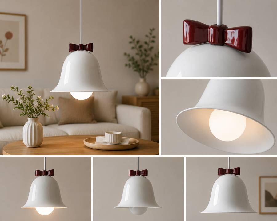 Modern Bell Pendant Light with Decorative Bow Metal Shade