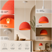 Coral Tree Textured Coral Orange Pendant Light for Dining Room, Kitchen Island & Café | Modern Oval Dome Hanging Lamp with E27 Holder | Adjustable 180 CM White Wire | Contemporary Decorative Ceiling Light