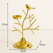 Gold Metal Bird Tree T-light Candle Holder (1 Pc) | Decorative T-Light Stand for Home Décor, Diwali & Festive Table Centerpiece | Height 22 cm | Base 10 x 10 cm